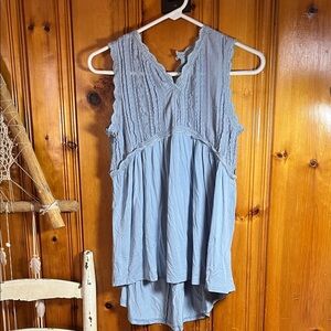 POL Light Blue Lace Tank Top